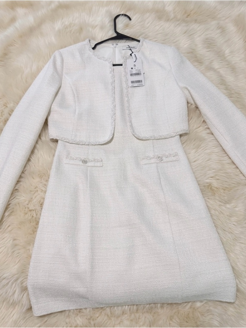 Elegant White Tweed Mini Dress with Cropped Jacket